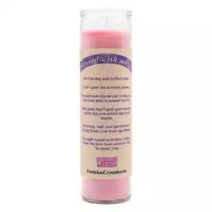 Pink soulmate aromatic jar candle with blessing prayer label for spiritual connection and soulmate intention-setting meditation practice