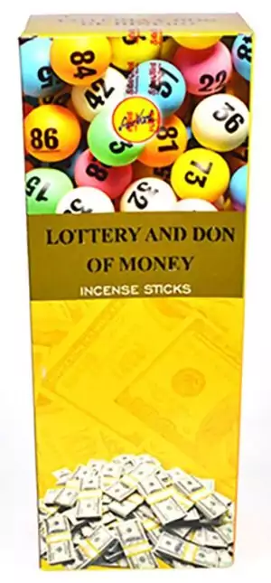 Box of six packs of Lottery Sree Vani hand-rolled Indian masala incense sticks blended for luck, gambling fortune, and winning energy workings.