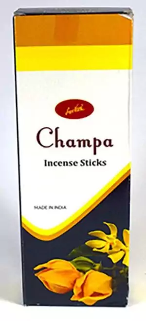 Box of six packs of Nag Champa Sree Vani hand-rolled Indian masala incense sticks with the iconic warm floral-resinous scent for meditation and devotion.