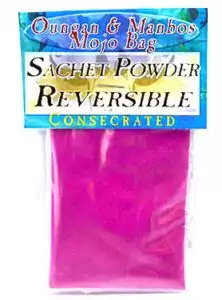 Clear plastic bag of consecrated Reversible sachet powder in ½oz size for hoodoo reversal, crossed-condition clearing, and protective conjure workings.