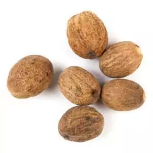 Whole dried nutmeg seeds, 1oz packet of Myristica fragrans, for mojo bags, luck rituals, and prosperity workings.
