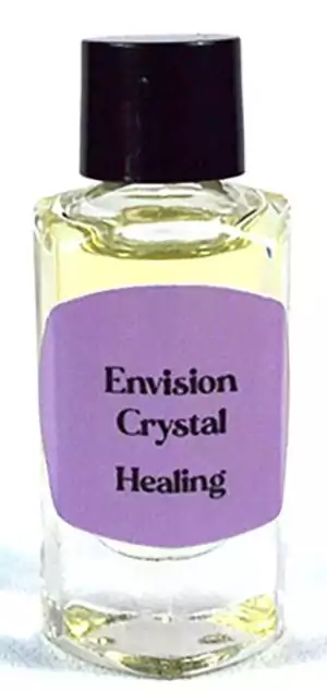 Small 2-dram bottle of Envision Crystal Healing ritual anointing oil for wellness intentions, healing rituals, and candle dressing in ceremonial practice.