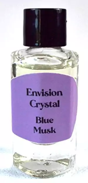 Small 2-dram bottle of Blue Musk ritual aroma oil for calming, peace, and communication-centered ritual anointing practice.