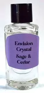 Sage and Cedar 2-dram ritual oil by Envision Crystals in small glass bottle with purple botanical label for cleansing, grounding, and protection anointing.