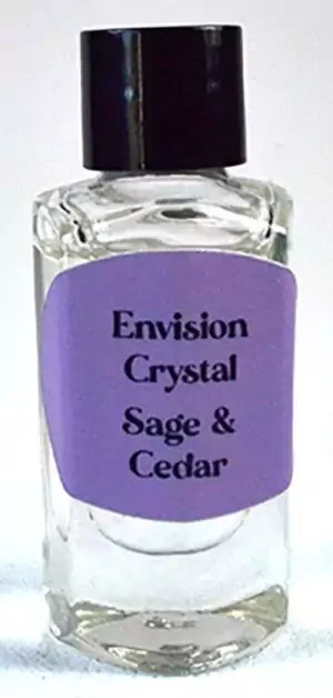Sage and Cedar 2-dram ritual oil by Envision Crystals in small glass bottle with purple botanical label for cleansing, grounding, and protection anointing.