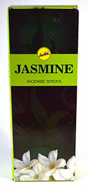 Box of 6 packs of Sree Vani jasmine hand-rolled Indian masala incense sticks for love rituals, lunar ceremonies, and romantic atmosphere.
