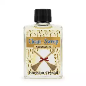 Clear 4-dram bottle of Envision Crystal Clean Sweep ritual oil for purification, space clearing, and energetic reset anointing workings.