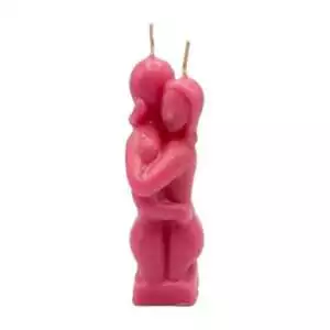 5-inch pink wax lovers figure candle depicting two figures embracing, with two wicks on top, for romance and love rituals.