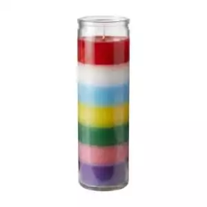 Seven-color 7-day chakra jar candle with distinct rainbow wax layers representing each of the seven chakra energy centers