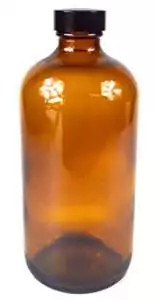 16oz amber glass bottle with cap for storing ritual oils, herbal infusions, and apothecary preparations, classic dark glass apothecary vessel