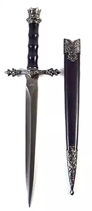 12-inch decorative medieval sword athame with ornate hilt and matching scabbard for Wiccan and ceremonial magic altar ritual use.