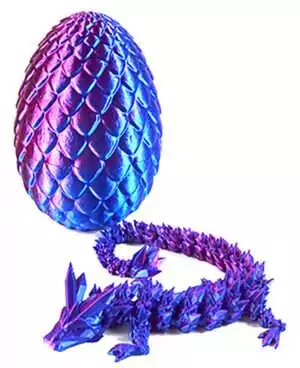 Vibrant blue and purple 3D-printed dragon egg decorative sculpture, a fantasy altar piece for draconic magic practitioners and fantasy decor.