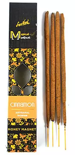 SreeVani Cinnamon Money Magnet incense sticks 4-pack — packaged incense bundles in orange and gold labeling for abundance and money-drawing rituals.