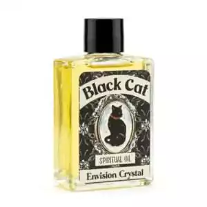 Black Cat Spiritual Oil 4 dram bottle detail showing feline mystique label for anointing candles and spell work