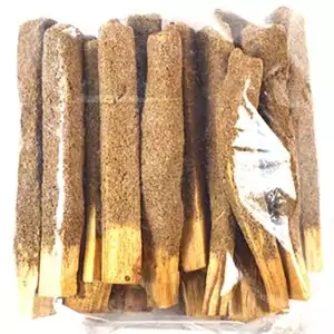 Pack of white sage dipped palo santo sticks in brown textured finish, bundled together in packaging for smudge ritual use.