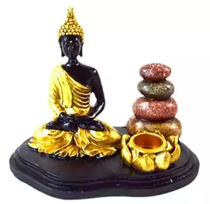 4 inch seated Buddha cone incense burner showing detailed Buddha figurine with incense cone holder for meditation and sacred space fragrance