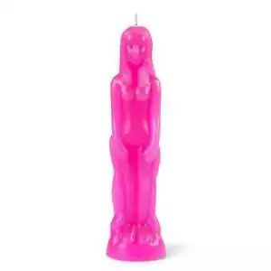 Pink female figure candle showing female silhouette shaped ritual candle in pink wax for self-love and attraction spell work