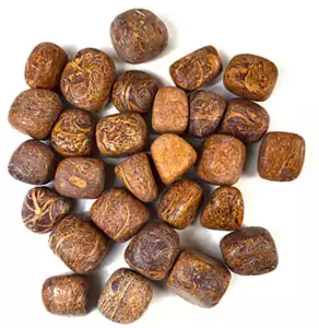 One pound of tumbled calligraphy jasper stones showing natural Arabic script-like markings in cream and brown tones — bulk lot of ancient pattern fossil jasper for crystal grids.