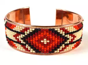 Czech beaded copper bracelet showing colorful Czech glass beads on copper frame as artisan handcrafted jewelry for everyday wear