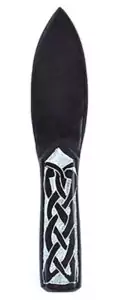 8 inch black Celtic soapstone athame with carved knotwork showing ritual dagger made from carved soapstone for Wiccan altar use