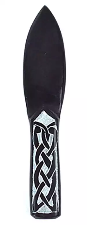 8 inch black Celtic soapstone athame with carved knotwork showing ritual dagger made from carved soapstone for Wiccan altar use