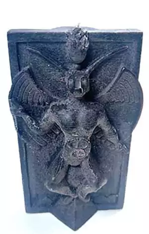 Black wax Baphomet figure candle — esoteric ritual candle for left-hand path practice, shadow work, and ceremonial magic featuring the classic Baphomet form.
