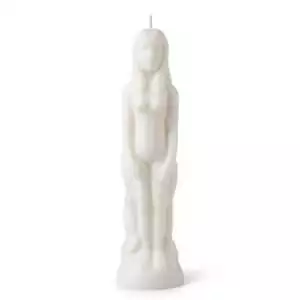 White wax female figure candle 8 inches, a sympathetic magic ritual candle in woman form for healing, purification, and female empowerment spell work.
