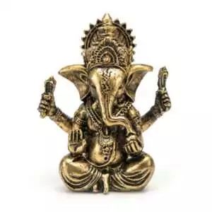 Bronze-toned 3.5-inch resin Ganesha statue in seated Remover of Obstacles pose — compact Hindu deity figurine for home altar and prosperity rituals.