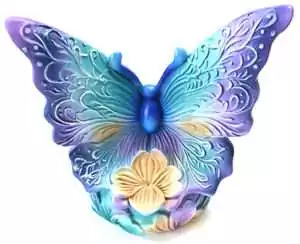 Cold-cast resin butterfly figurine incense holder 4.25 inches with detailed wing patterns, stick incense burner for altar meditation and transformation symbolism decor.