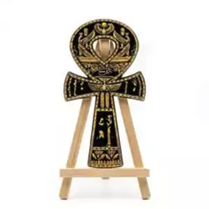 Six-inch black resin ankh on stand — ancient Egyptian symbol of eternal life for altar display, protection rituals, and esoteric decor.