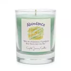 Abundance soy votive candle by Crystal Journey with prosperity essential oil blend, intention candle for wealth manifestation financial magic and abundance rituals.