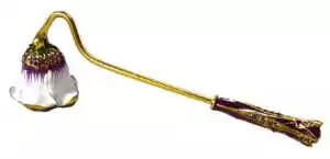 Fancy Flower candle snuffer 7.5 inches long with decorative floral bell end, shown as ornate altar tool for extinguishing ritual candles