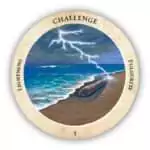 300x300_Image_2 Crystal Medicine Oracle circular card depicting a stormy seascape with lightning striking near the shore, elemental healing imagery.