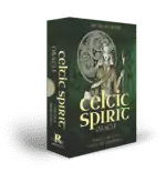 3D box smaller Celtic Spirit Oracle box art featuring detailed green and gold Celtic knotwork with nature motifs