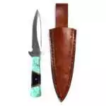 7-inch ritual athame with turquoise and black decorative handle and double-edged pointed blade for Wiccan altar use