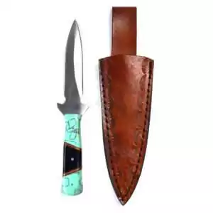 7-inch ritual athame with turquoise and black decorative handle and double-edged pointed blade for Wiccan altar use