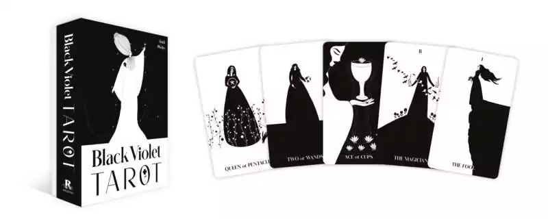 Black Violet Tarot card with dark floral botanical illustration