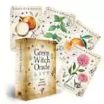 Green-Witch-oracle-by-Cheralyn-Darcey-DGREWITO Green Witch Oracle cards fanned out showing lush botanical illustrations of plants and herbs, Cheralyn Darcey 44-card green witch botanical deck.