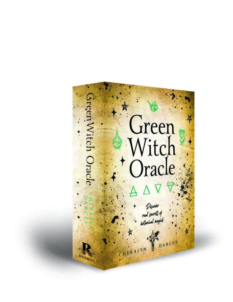 Green Witch Oracle box set featuring the deck and full-color guidebook with mystical symbols and botanical imagery on the box cover.
