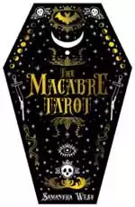 Macabre_Cover_LR The Macabre Tarot coffin-shaped deck cover with gold lettering on black background decorated with bats, skulls, and snakes — gothic collector's edition.