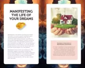 Manifestation Cards spread showing 'Manifesting the Life of Your Dreams' text — colorful inspirational design from the oracle guidebook.