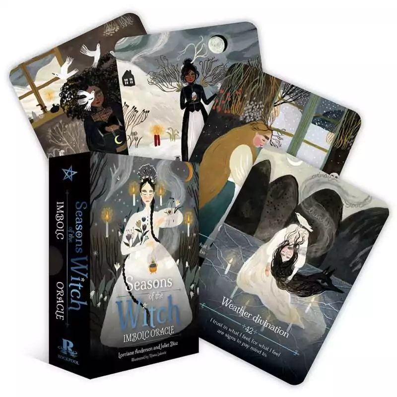 Season-of-the-Witch-Imbolc-oracle-by-Anderson-Diaz-DSEAWITIM Season of the Witch Imbolc Oracle deck by Anderson and Diaz showing Brigid and renewal imagery for the Imbolc sabbat festival
