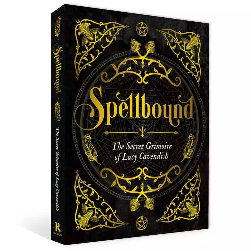 Spellbound-Secret-Grimoire-of-Lucy-Cavendich-BSPESEC Spellbound: The Secret Grimoire of Lucy Cavendish — dark ornate book cover with gold illustrations and mystical symbols, modern witchcraft spell grimoire.