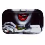 Wooden herb preparation and rolling tray featuring bold pop-art tongue and lips design with raised containment edges, novelty hardwood desk tray.