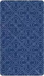 Trionfi-Della-Luna-by-Patrick-Valenza-DTRIDELL_Z_6 Trionfi Della Luna tarot card back design showing a repeating pattern of crescent moons and geometric shapes in a vintage esoteric style.