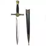 Macleod Highland sword replica 12 inches — Scottish Celtic altar blade with knotwork hilt on display background.