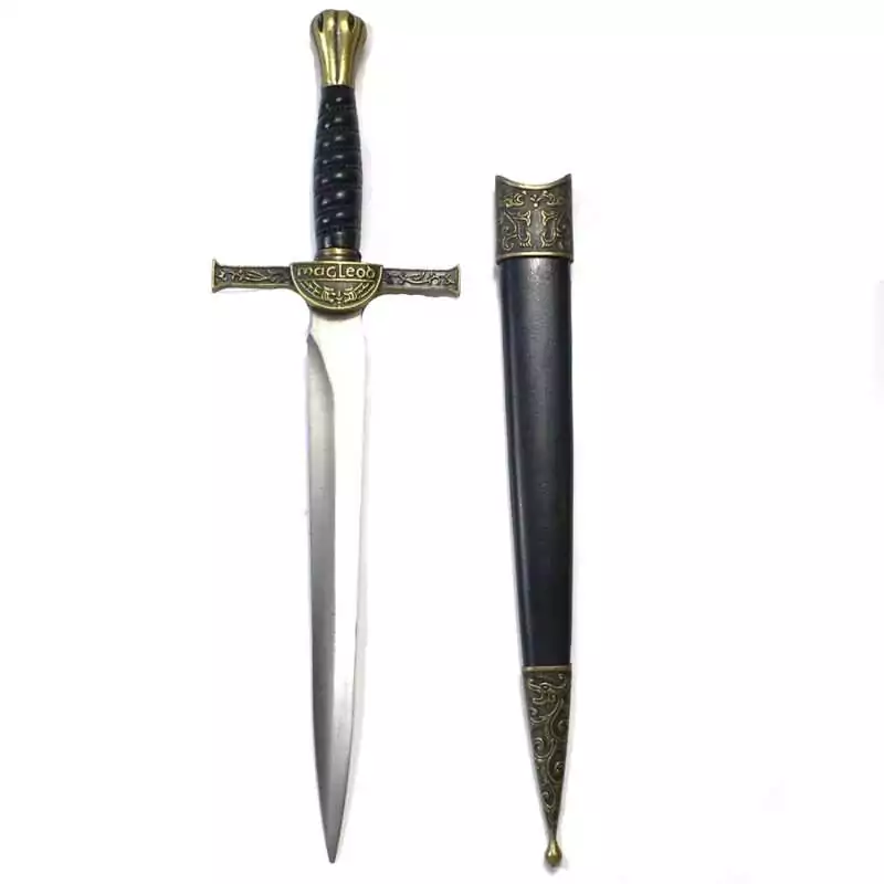 12quot-Macleod-sword-RS355 Macleod Highland sword replica 12 inches — Scottish Celtic altar blade with knotwork hilt on display background.