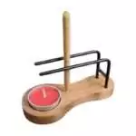 3-in-1-Sage-incense-burner-candle-holder-IBTLB01_Z_3 Wooden 3-in-1 burner with incense stick inserted in one of the angled stick holes — multi-function natural wood altar burner.