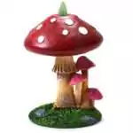 Red and white spotted mushroom toadstool backflow incense burner in cold-cast resin, 4.25 inch cottagecore altar decor with backflow cone holder at top.
