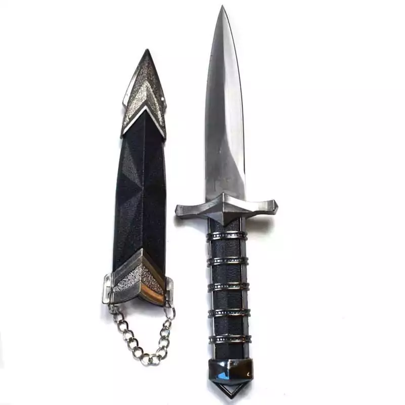 9-12quot-Medieval-athame-RA6002 Medieval ritual athame 9.5 inch — ceremonial double-edged Wiccan dagger with ornate hilt displayed on dark background.